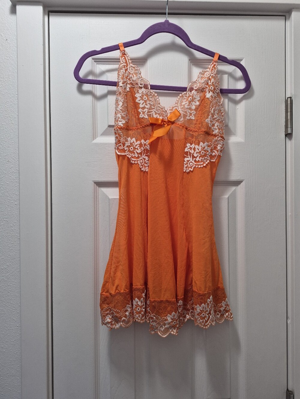 Women's Orange Lace-Trim Chemise Nightgown